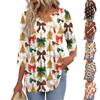 Women's Casual Christmas Print V-Neck Three-Quarter Sleeve Shirt