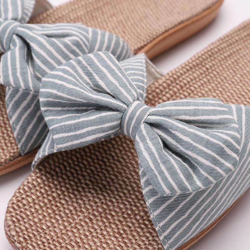 Four seasons slippers open-toed cotton linen mop Japanese eva women's home indoor summer linen slippers striped bow