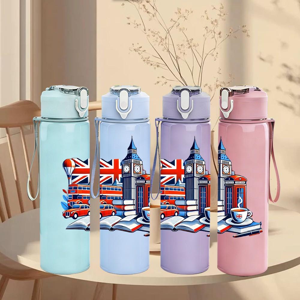 1PC Big Ben United Kingdom Print 750ml Color Plastic Sports Water Bottle Leakproof Flip Straw Lid Suitable for Sports Office Home Use