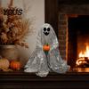 Decorative Ghost Sculpture Halloween Decoration, Outdoor Shiny Figurine with Sequin Cloth, Light Collectible Up Spooky for Parties, Lawn, Porch Decor
