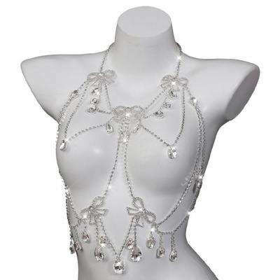 Stylish Adjustable Body Chain Layering Chest Chain For Dresses Swimsuits Rhinestones Layered Accessory Bowknot Charm