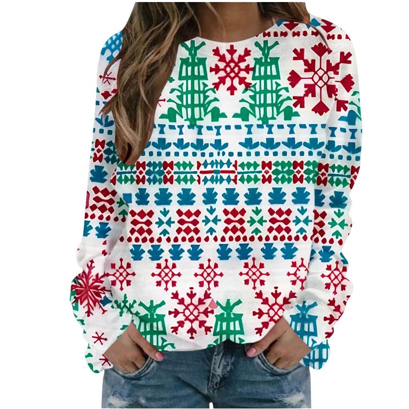 Christmas Tree Pattern Sweatshirt3D Print Women's Long Sleeve Round Neck Hoodie Fashion Casual Xmas Pullover Women's Streetwear