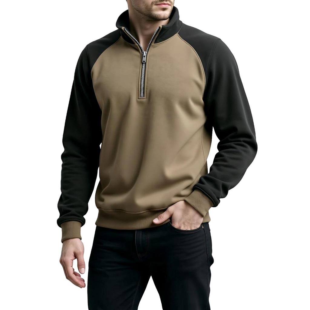 Men's Colorblock Half Zip Stand Collar Sweatshirt Men's Sports Large Size Casual Stand Collar Sweatshirt