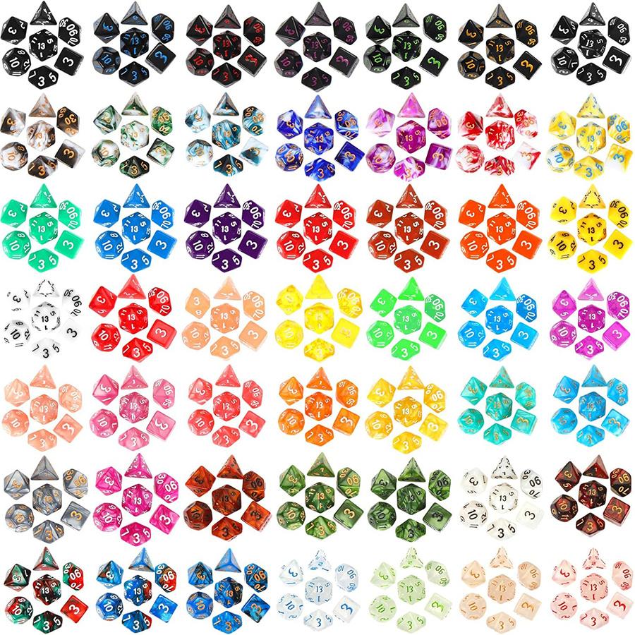 49Pcs Polyhedral Dice Set with 7 Black Storage Pouches - 7 Complete Sets D4/D6/D8/D10/D%/D12/D20 for DND, RPG,ZSY