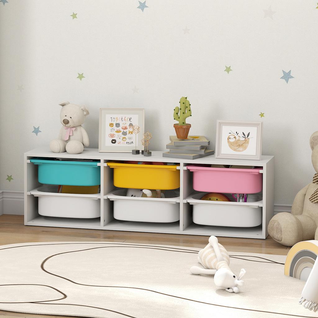 Low Height 2 Tiers Storage Organiser, Kids Toy Storage Unit with 6 Removable Bins for Bedroom, Nursery, Playroom