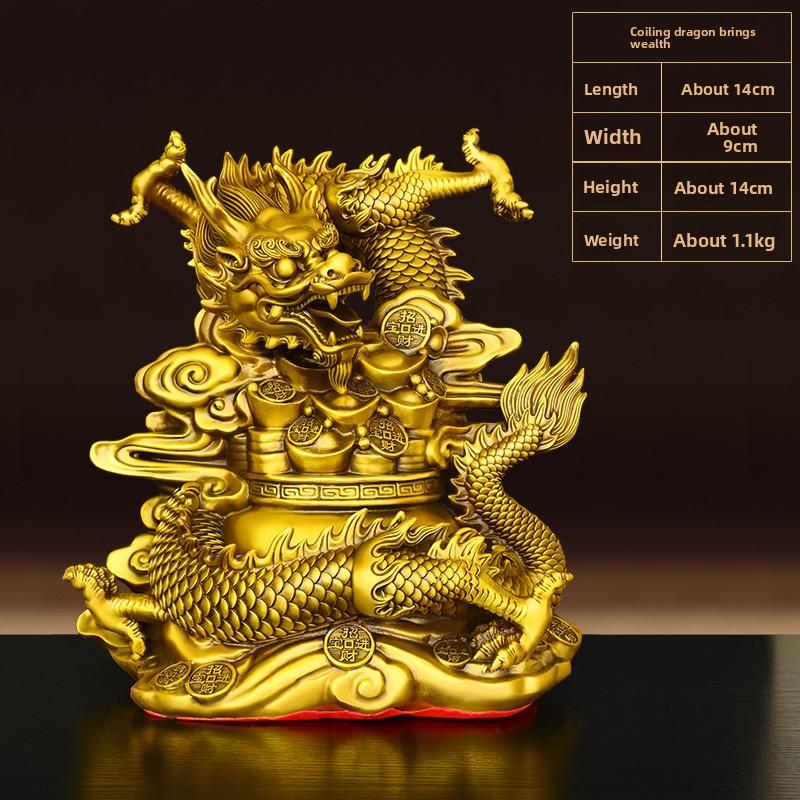 Feng Shui Copper Dragon Figurine Treasure Vase Dragon Office Home Living Ornament