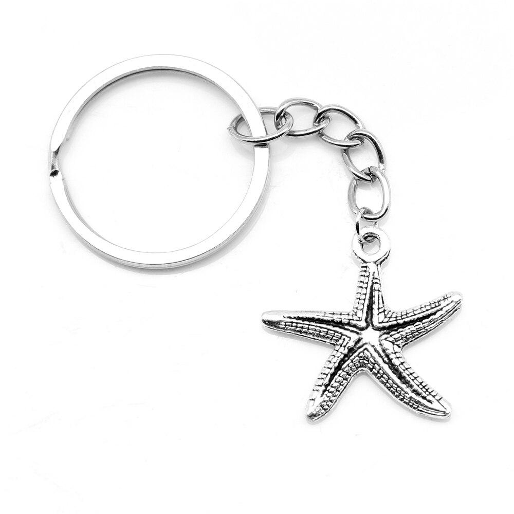 Buy 1pcs Antique Silver Color 25x26mm Starfish Keychain Handmade