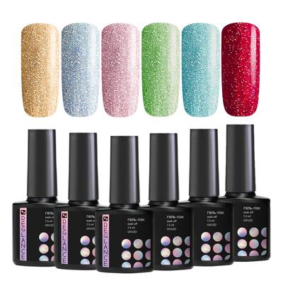 Reflective Glitter Gel Polish Set Kit 6 Colors 7.5ml Soak Off UV LED Glass Bottle