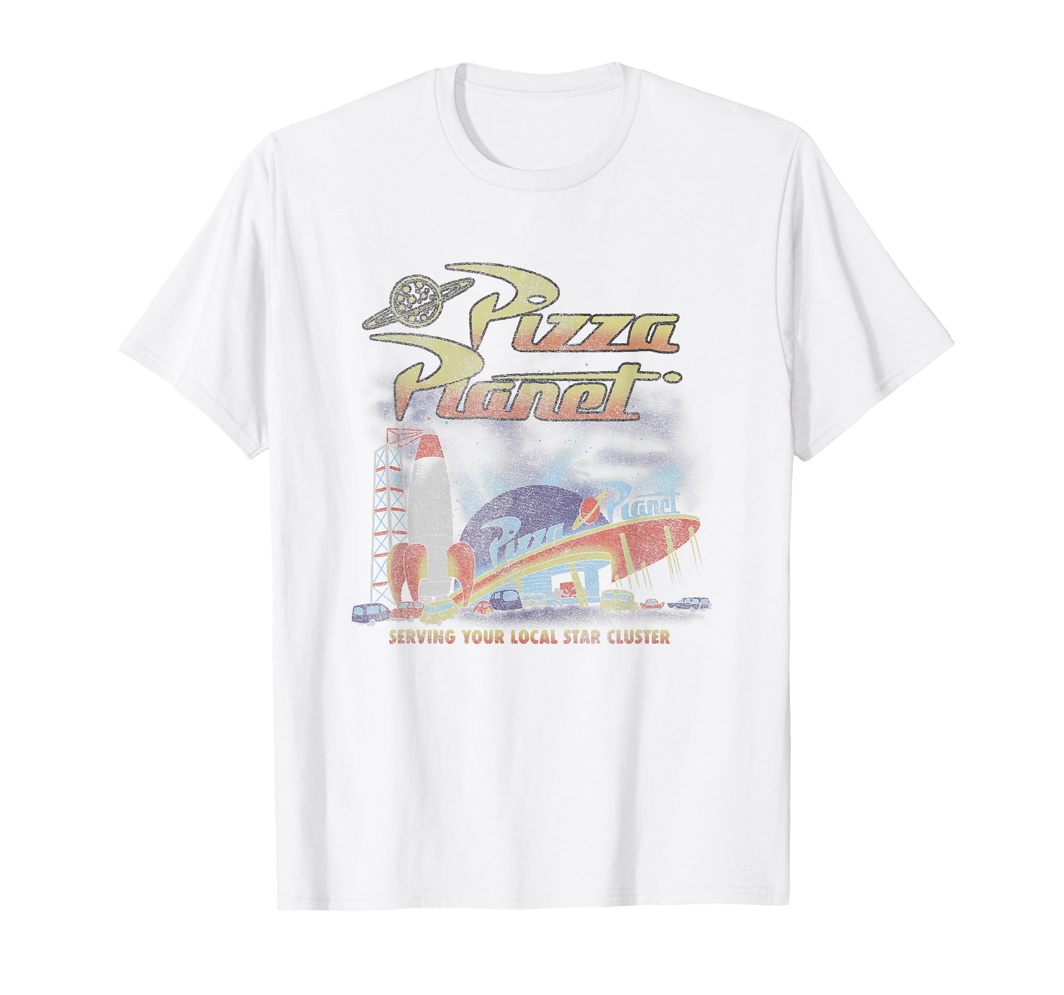 

Disney Pixar Toy Story Pizza Planet Retro Big Chest Poster T-Shirt