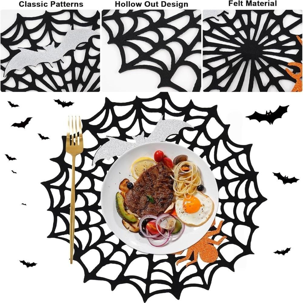 Non-slip Spider Web Coaster Hollow Out Felt Cup Mat Bat Halloween Spider Web Placemat  Party