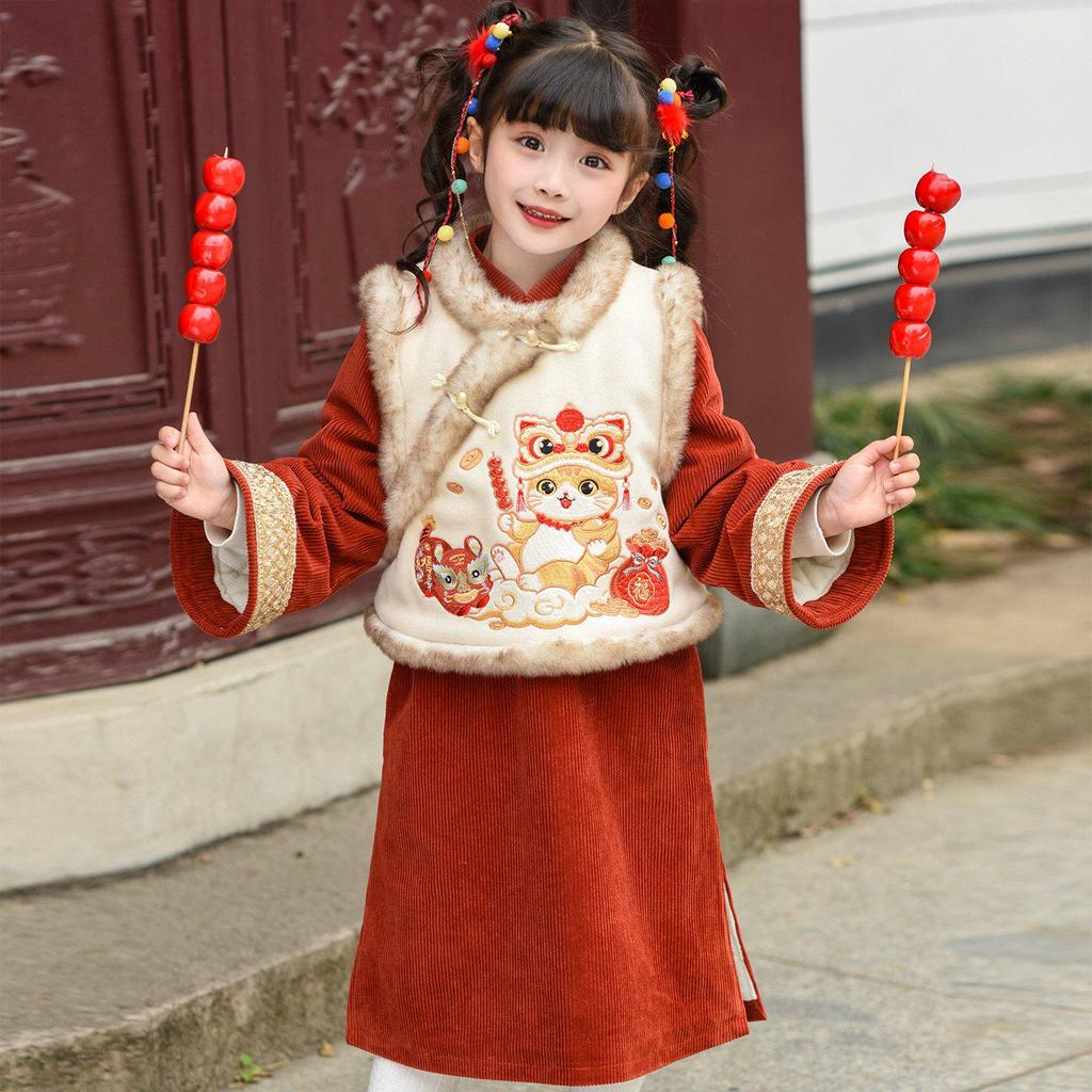 2026 Autumn/Winter Girls' Hanfu Tang Suit Set - Traditional Chinese Style with Half Skirt