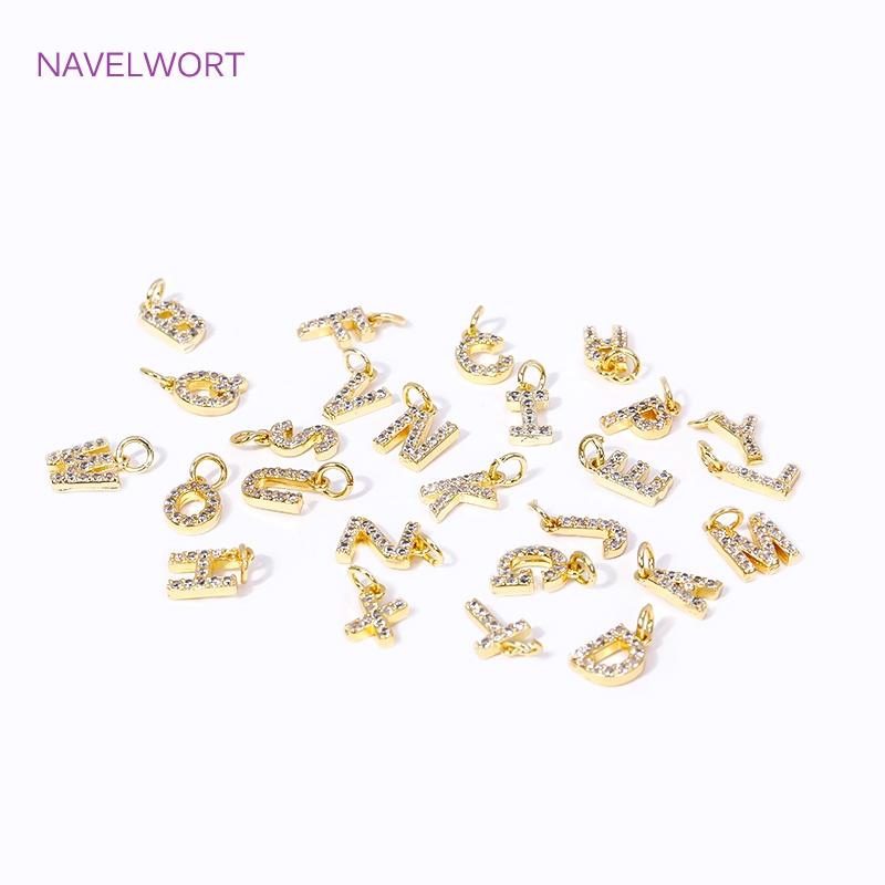 Luxury 18K Gold Plated Brass Inlaid Zircon 26 Letters Pendant Charms For Necklace Earring jewelry Making DIY Jewelry Accessories