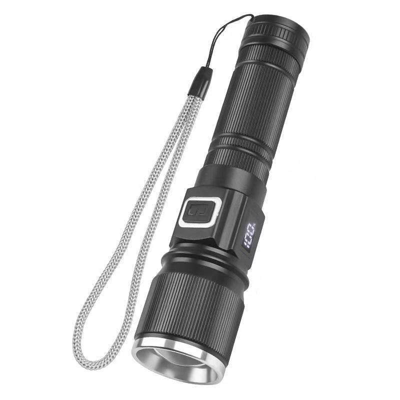 Outdoor LED Tactical Flashlight with White Laser, Type-C Charging, Aluminum Alloy, Telescopic Zoom, Long-Range, Strong Light Handheld.