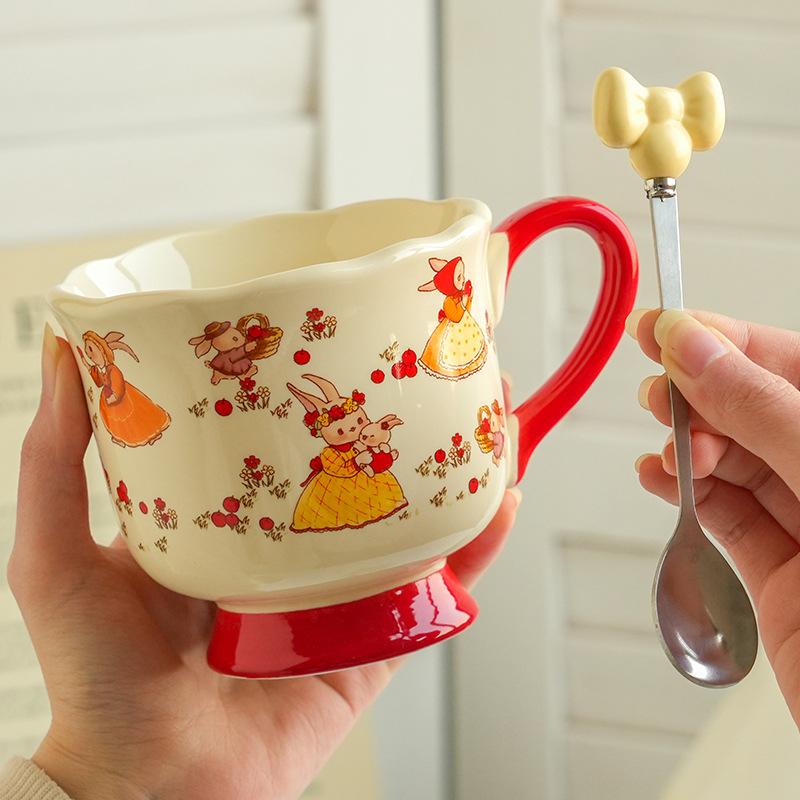 High-Value Wind Ceramic Cup With Spoon, Cute Girl Couple Water Cup Gift Box, High-End Souvenir