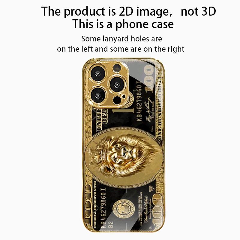 Etui na telefon szklane z wzorem Lwa Bogactwa, malowane złotym metalicznym lakierem, dla iPhone 17 16 15 14 13 12 11 Pro Max 15 14 Plus 17 Air 16E