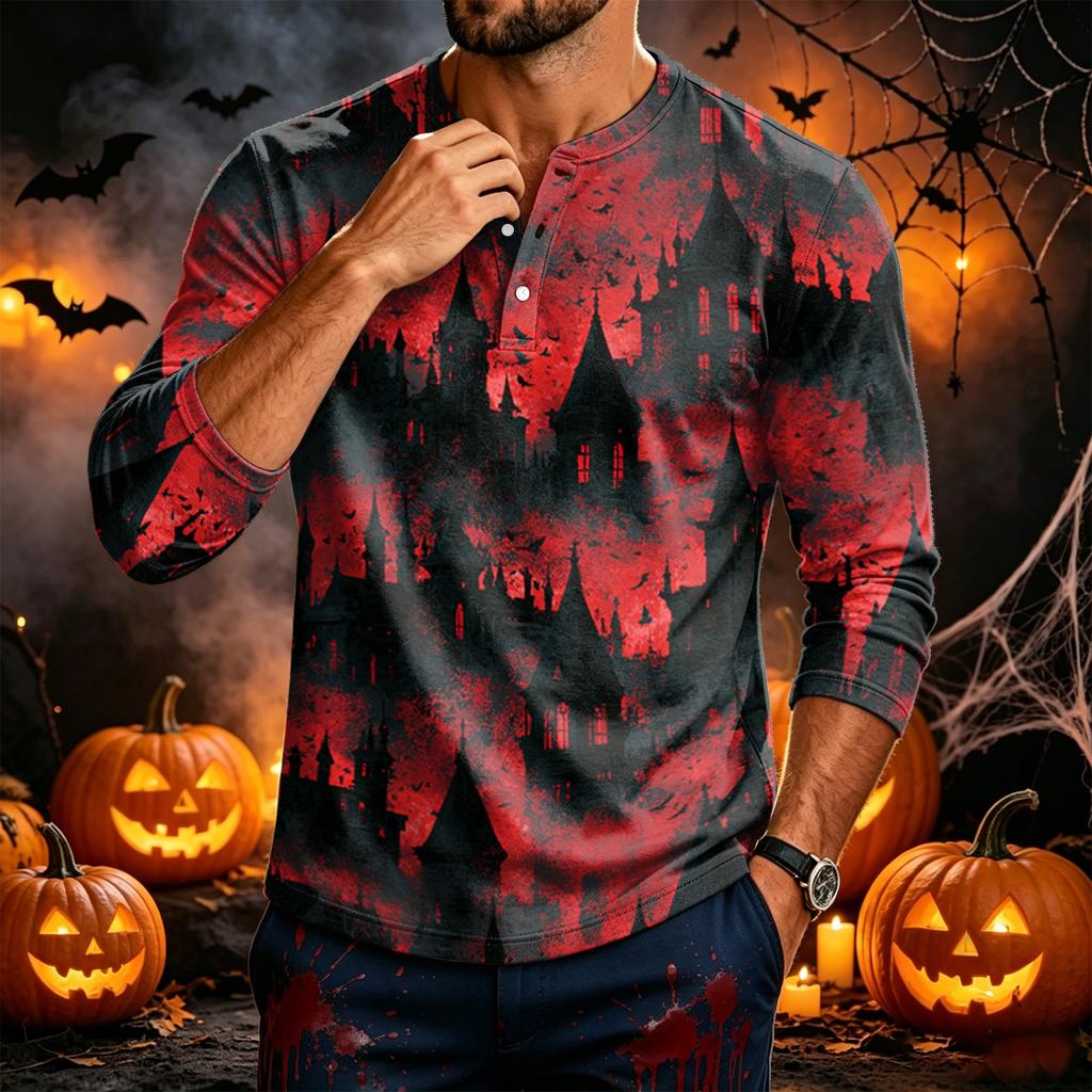 Men's Long Sleeve Shirt with Print for Casual Holiday Wear
