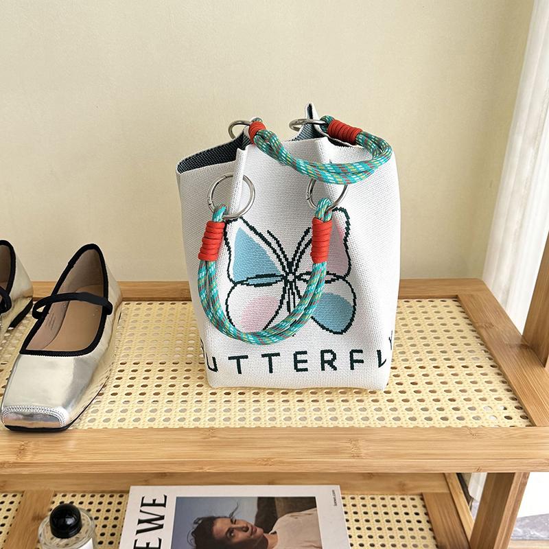 Butterfly Knitted Bucket Bag Women's Fashion Handbag Versatile Knitted Wrist Bag Shopping Handbag Cute Handbag