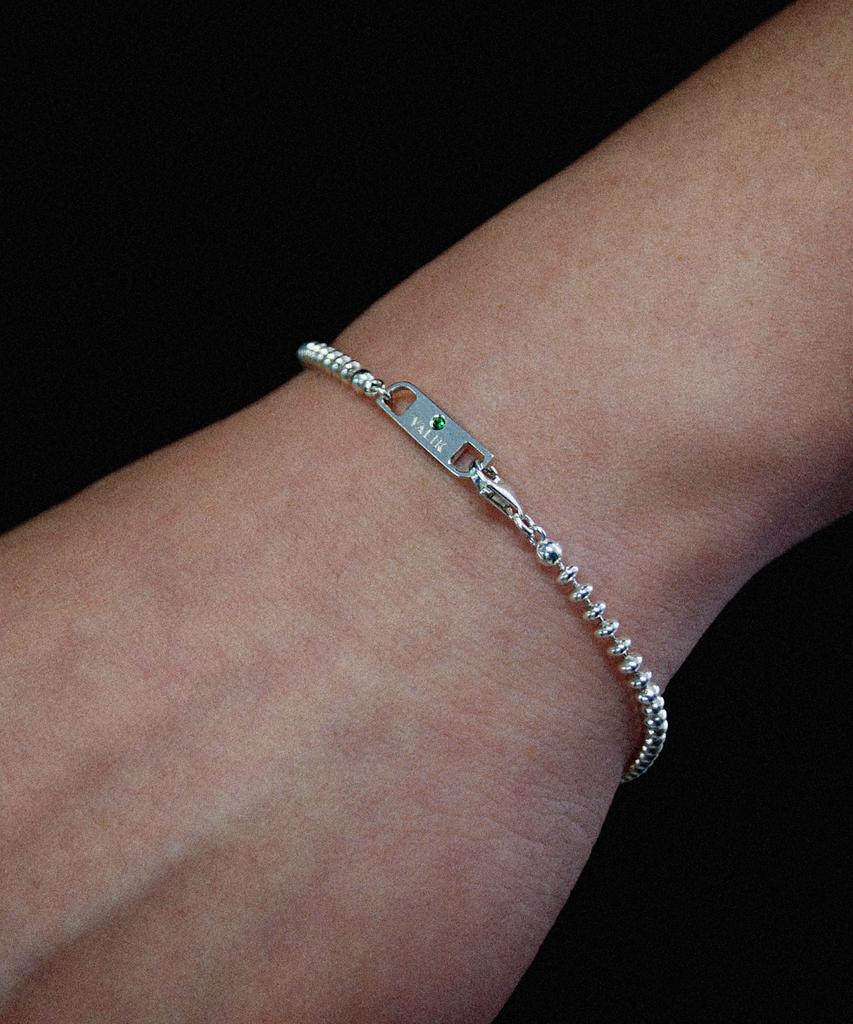 Valik [925 Silver] No.90 Green Tag Oval Ball Chain Bracelet