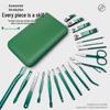 18-Piece Dark Green Stainless Steel Nail Care Set with Clippers, Scissors, and Hawkbill Pliers