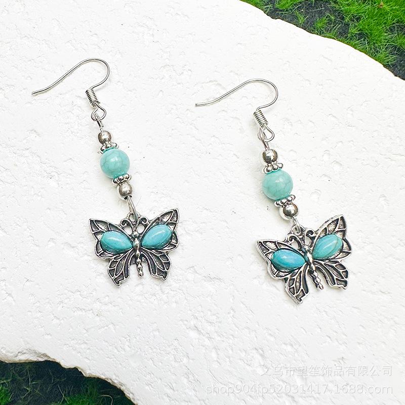 New Design Elegant and Cute Ethnic Style Turquoise Dragonfly Butterfly Fashion Pendant Earrings