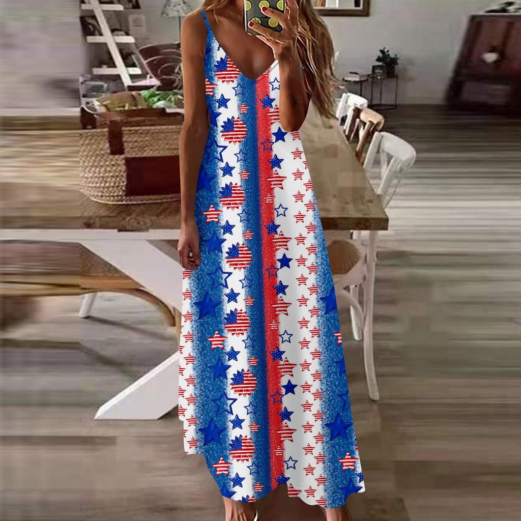 Women's Loose Independence Day Casual Slim V-neck Color Imitation Cotton Fashion Overalls Skirt