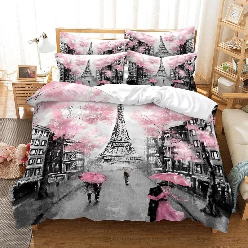 Eiffel Tower Bedding Duvet Cover Set 3d Digital Printing Bed Linen Fashion Design Comforter Cover Bedding Sets Bed Set