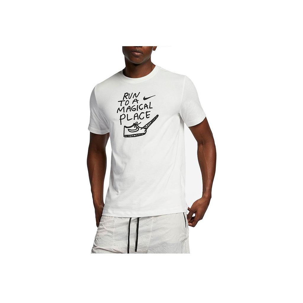Nike Dri-Fit Letter Pattern Quick-Dry Breathable Crew Neck Sports Tee Men Tops White AO0650-133