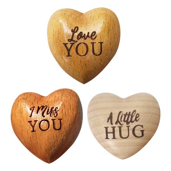 Coração de madeira bolso abraço token amor lembrete portátil lembrança mini coração amor
