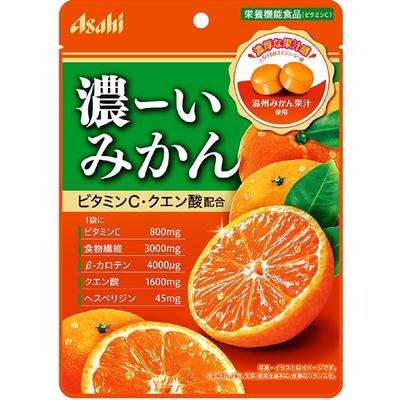 Asahi Dark Mikan 84 g. Dunkel schmeckende Süßigkeit aus dem Saft von Onshu-Mandarinen. Dunkel schmeckende Süßigkeit aus dem Saft von Onshu-Mandarinen