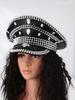 Unisex Y2K Stage Hat with Metal Rivets & Sequins Teardrop Gem