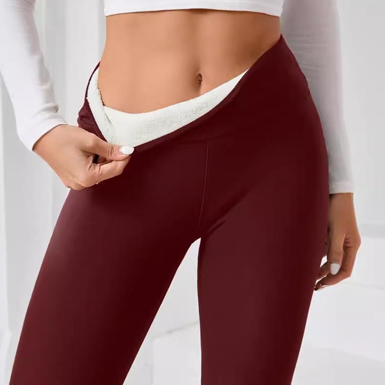 Women's Autumn/Winter High Waist Fleece-Lined Wool Leggings – Velvet, Thick, Warm, Slim Fit.