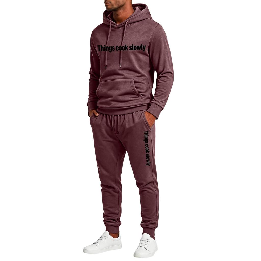 Men's Casual Graphic Print Hoodie and Sweatpants 2 Piece Set with Elastic Waist Straight Leg Pants