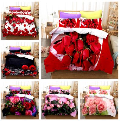 Couples Valentine's Day Bedding Women's Romantic Rose Down Duvet Cover Pillowcase 2/3pc Full Size 3D Printed Comfortable Bed Cover Gift