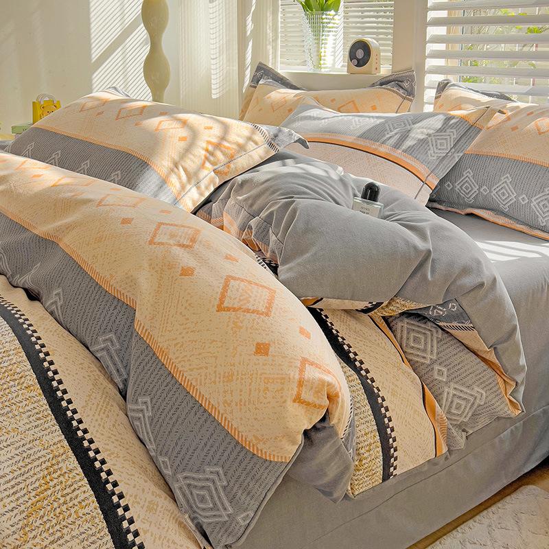 Category A 100% Cotton Brushed Four-Piece Bedding Set, Duvet Cover, Pure Cotton, Spring and Autumn Thickened Bedding