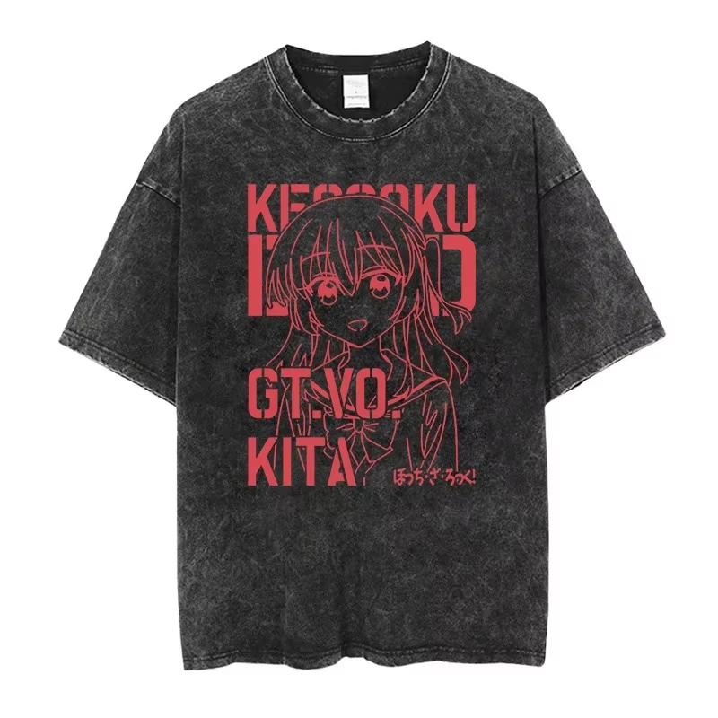 Washed Unisex Loose Street‑style Short‑sleeve T‑shirt from Anime Bocchi the Rock! Kessoku Band Gotoh Hitori T-shirt