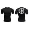 Cross Print Compression Shirt for Men Athletic Quick Dry Short Sleeve Tops Baselayer Christian Gym Workout Running T-shirts Tees