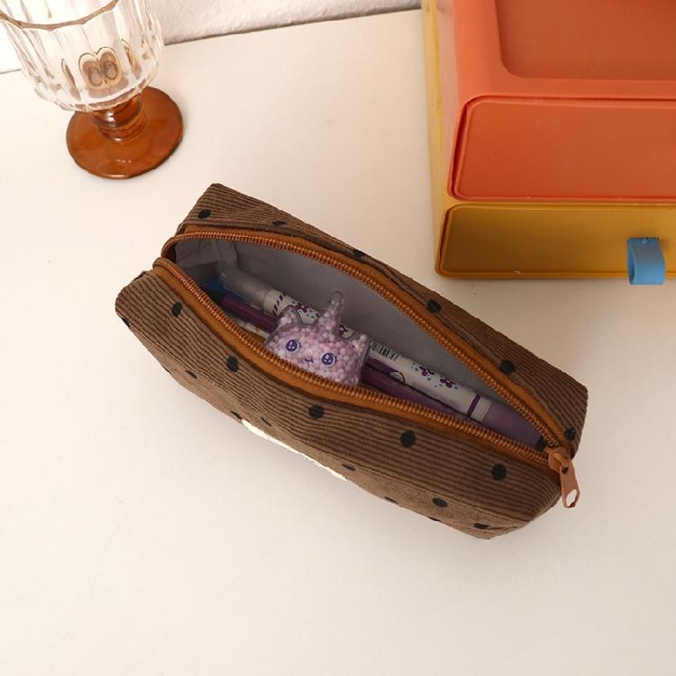 Dotted Print Fabric Pencil Case Big Capacity Pen Pouches Travel Makeup Storage Bag for School Offices Travel Daily Use