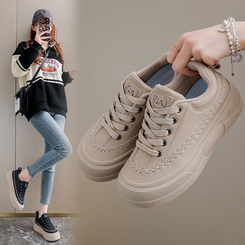 Women‘s Casual Chunky Platform Sneakers Breathable PU Leather Anti-Slip Sport Walking Shoes for Women Outdoor Comfortable Lace-up Tennis Sneakers