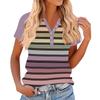 Women's Fashionable Casual V-neck Button-down Striped Print Short-sleeved Top For Summer