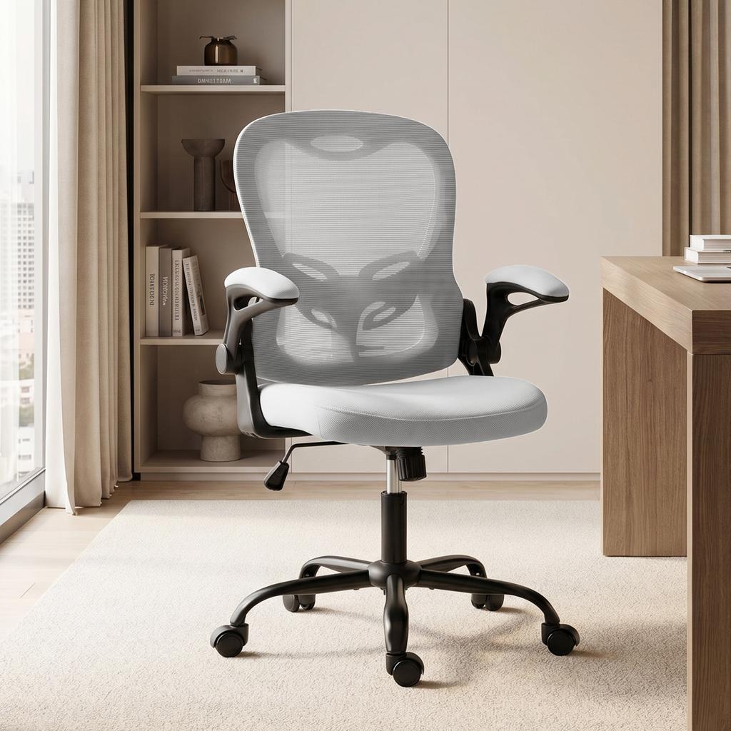 Ergonomic Office Chair, Mesh, Flip-Up Armrests, Adjustable Height, Rocking Function, Gray