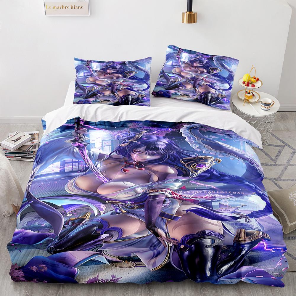 Genshin Impact Bedding Sets Quilt Bed Cover Comforter Duvet Cover Pillow Case 2-3 Pieces Sets Kids Adult Bedroom Decoration