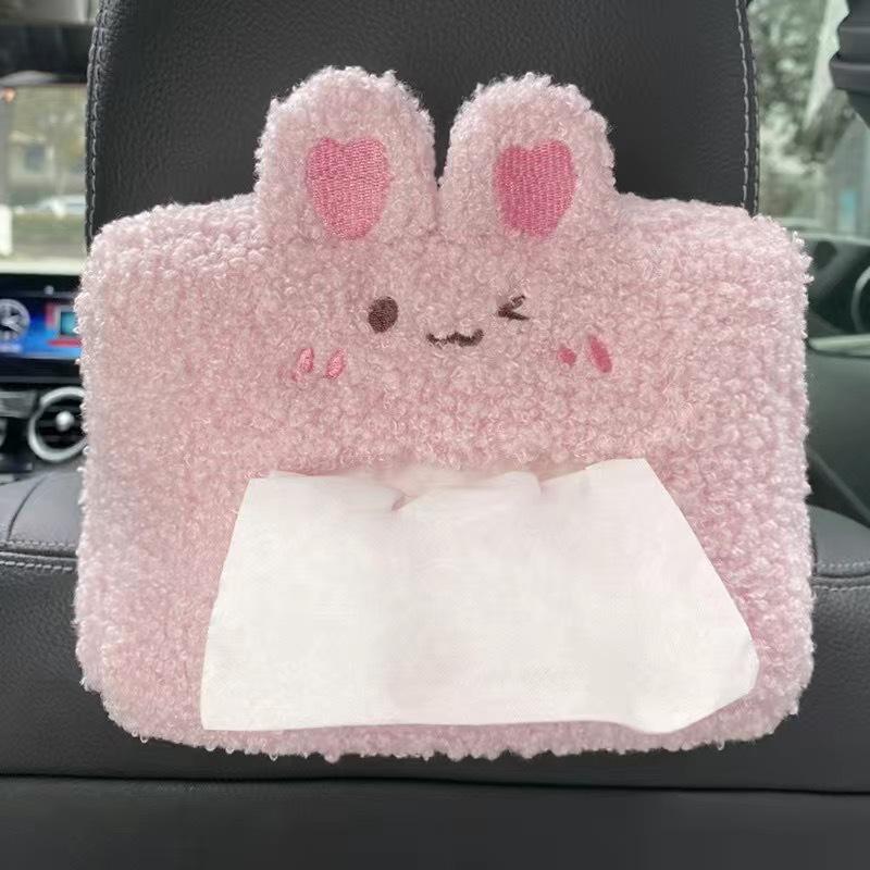 Cartoon Plush Car Tissue Box for Armrest: Cute Hanging Paper Dispenser and Interior Decoration