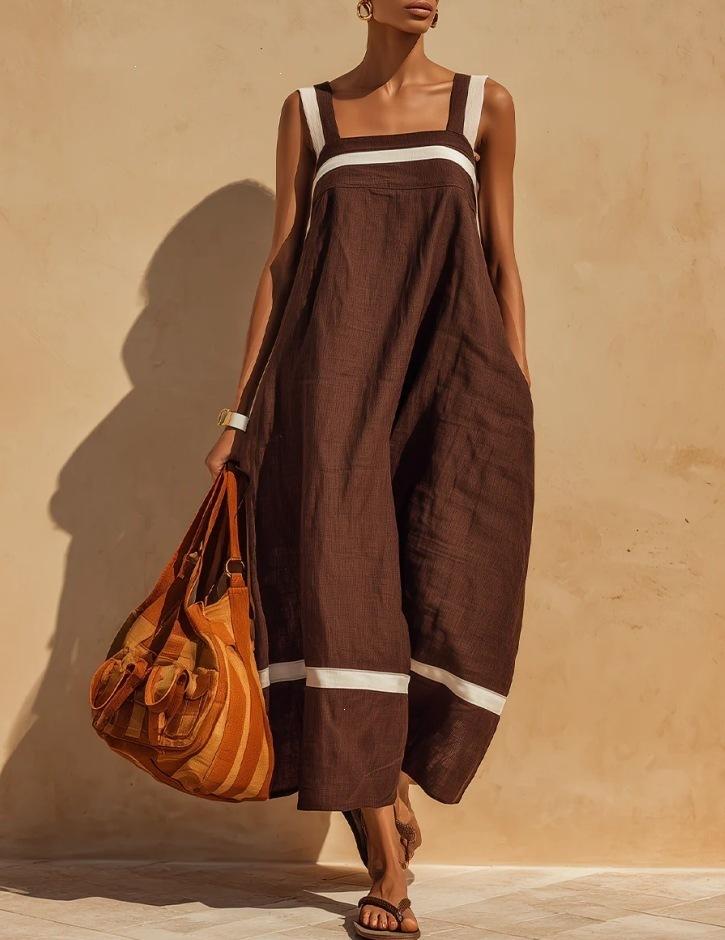 New summer European and American style literary women's clothing short-sleeved one-word collar suspender skirt loose dress