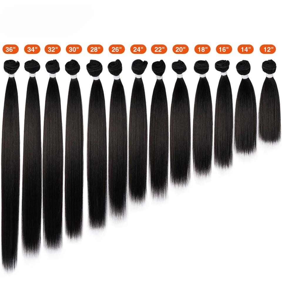 Synthetic Straight Hair Extension Salon Natural Hair Bundles 24-36 Inches Ombre Brown Blonde Fake Hair High Temperature Fiber