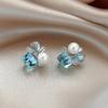 Zircon pearl square stud earrings French high-end earrings women's niche fashion earrings
