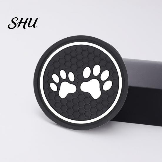 Car Coaster Round Water Bottle Silicone Dog Paw Print Cup Holder Anti-slip Hear-resistant Mat Interior Accessories