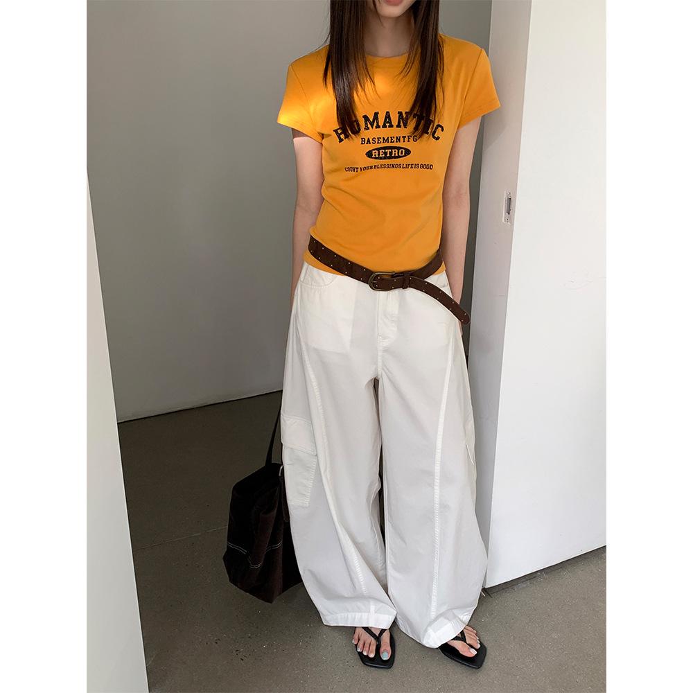 

Women s Korean Style High-Waist Wide-Leg Casual Pants with Multi-Pockets - Petite Loose Fit for Spring Workwear Large белый