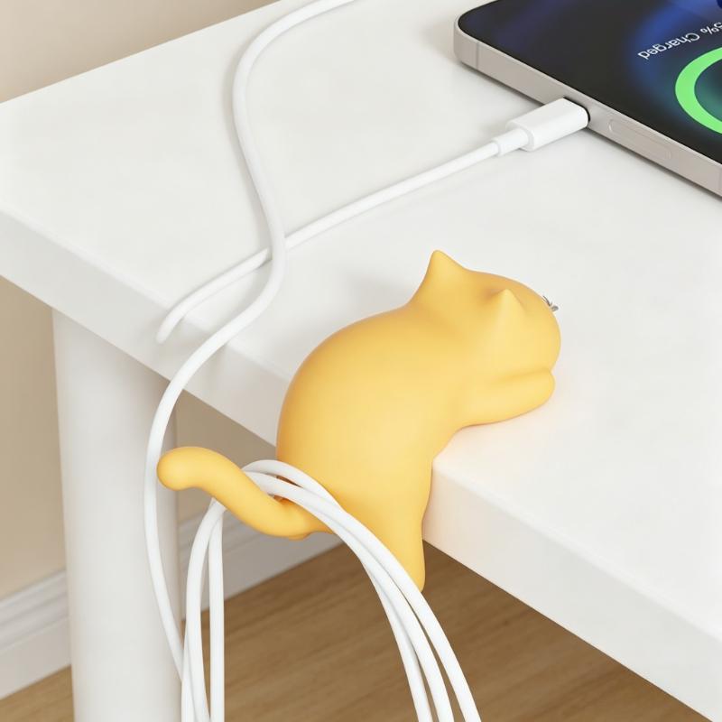 Cute Cat Shaped Table Edge Hooks Adhesive Free Desk Hanger for Bag Key Headphone Office Home Desk Organizer Hook for Hanging