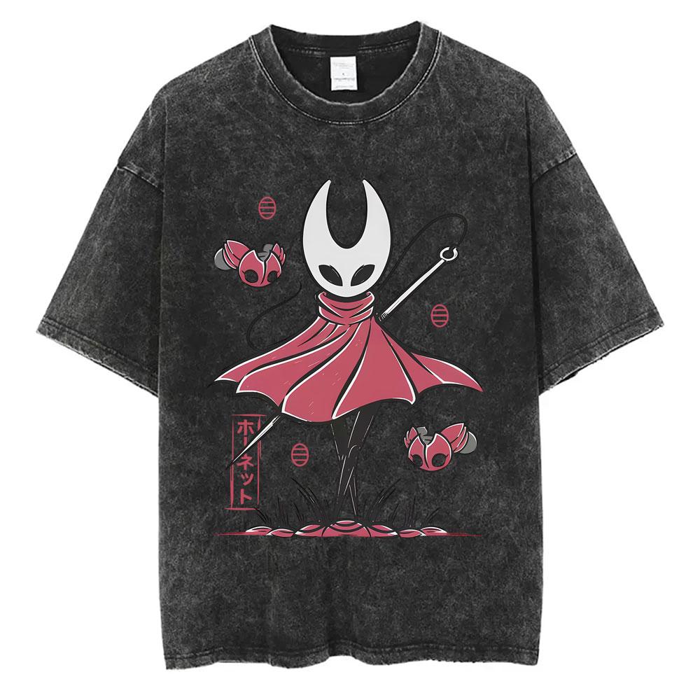 T-shirt Graphique de Poche Hollow Knight Jeu Vintage Lavé Homme Femme T-shirts Décontractés Drôles T-shirts Homme 100% Coton