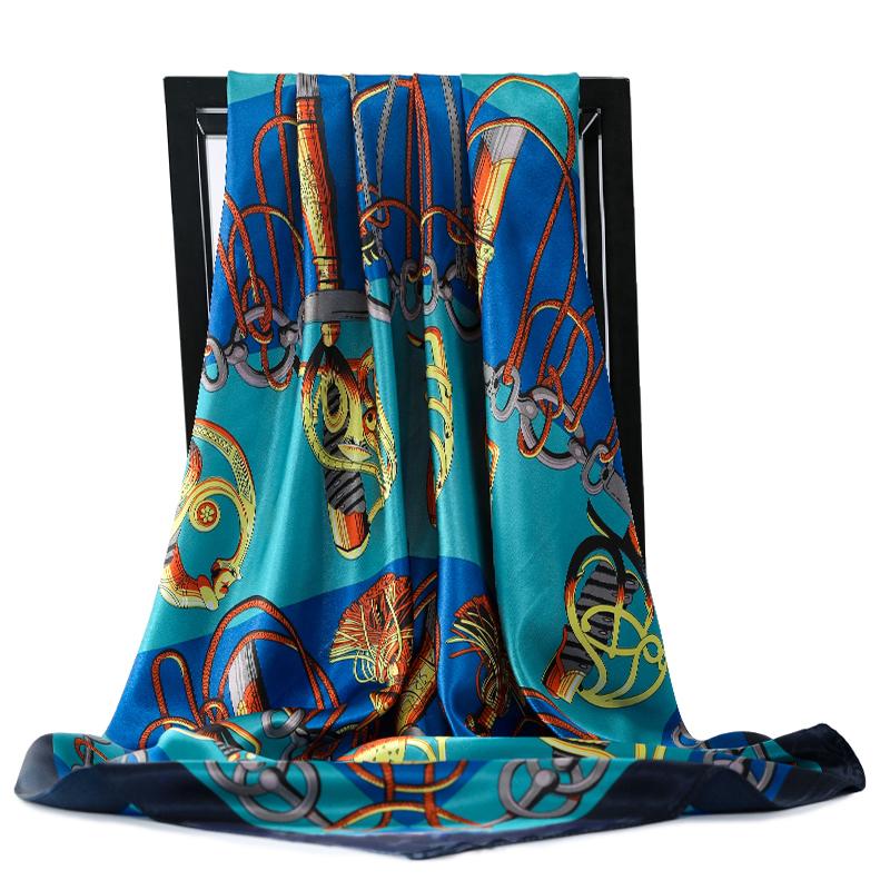 

New Print 90X90CM Luxury Shawls Four Seasons Fashion Silk Scarves Popular Sunscreen Bandannas Europe And America Square Kerchief 90X90CM